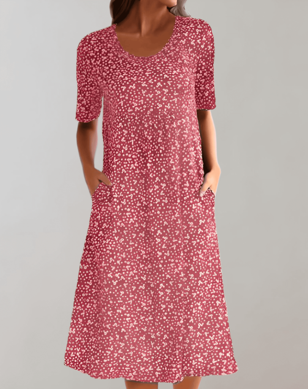 Flowy women's V-neck dress, lightweight fabric, perfect versatile fashion for summer daywear or evening.