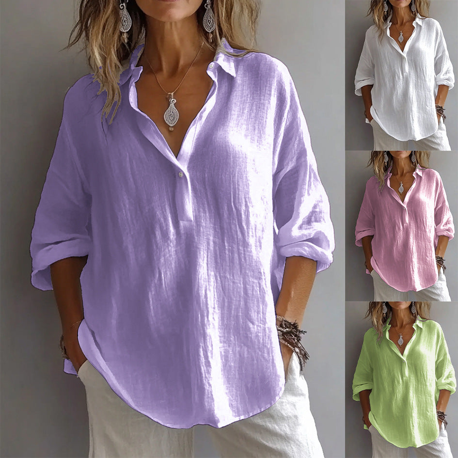 Chic women's relaxed fit button-down blouse with wide sleeves, perfect for summer fashion.