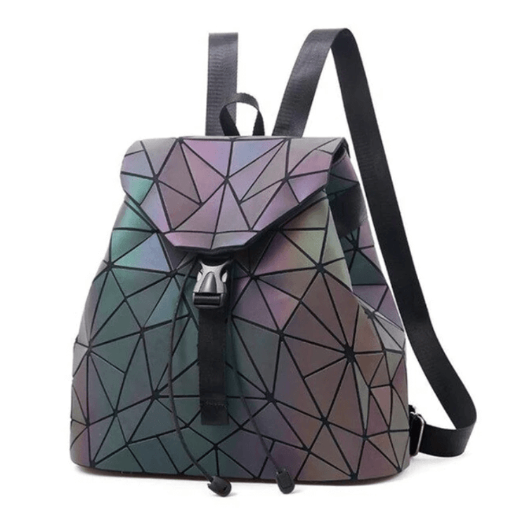 Stylish women's backpack, reflective geometric design, luminous for a unique fashion look.