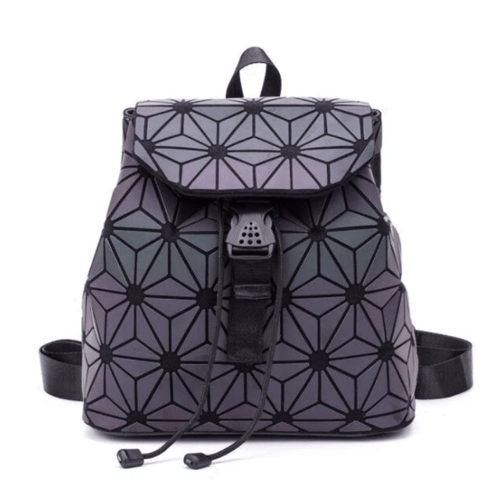 Unique geometric reflective backpack for women, luminous, fashion accessory, waterproof.