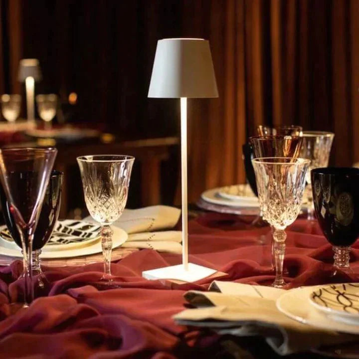 LumoGlow wireless rechargeable LED table lamp, portable, dimmable, touch control for modern decor.