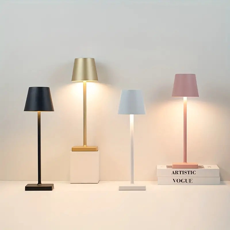 Bright LumoGlow LED desk lamp, rechargeable and dimmable, ideal for reading.