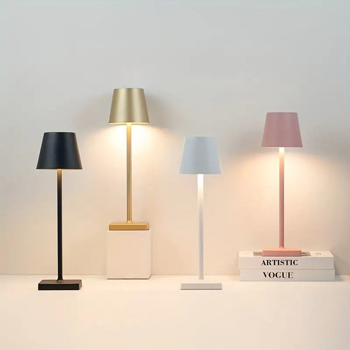 Bright LumoGlow LED desk lamp, rechargeable and dimmable, ideal for reading.