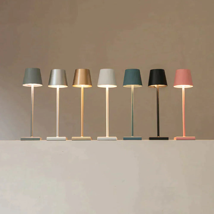 LumoGlow rechargeable bedside light, a modern touch control LED lamp for relaxing ambient glow.
