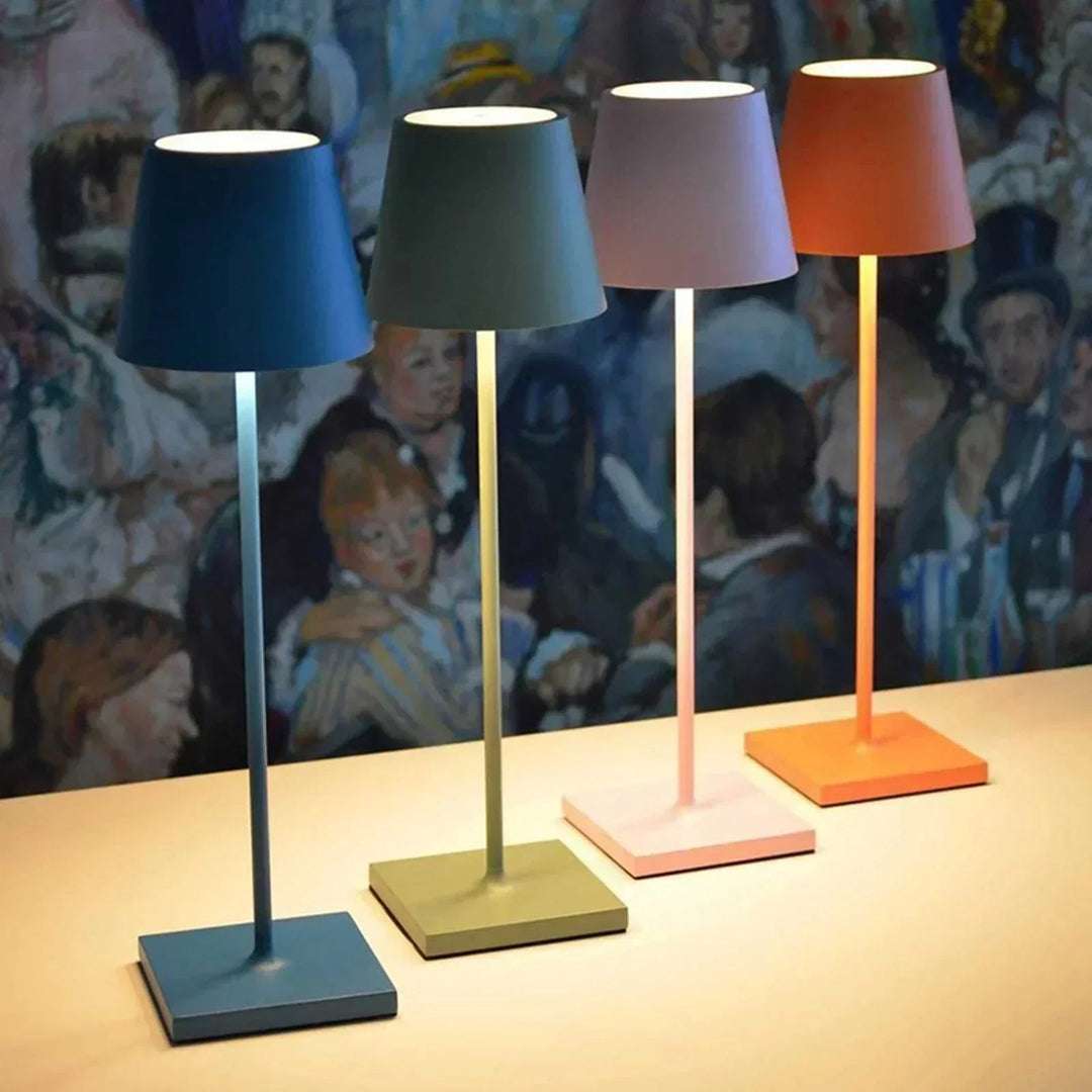 Long-lasting rechargeable LumoGlow LED lamp, cordless with touch control for ultimate portability.