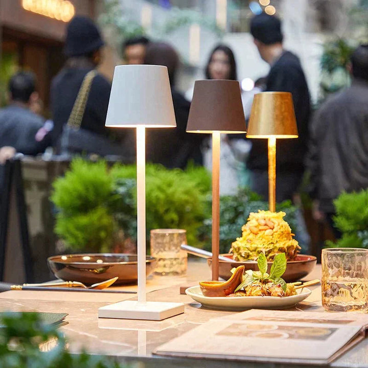 LumoGlow wireless rechargeable LED table lamp with touch control, perfect for modern decor.