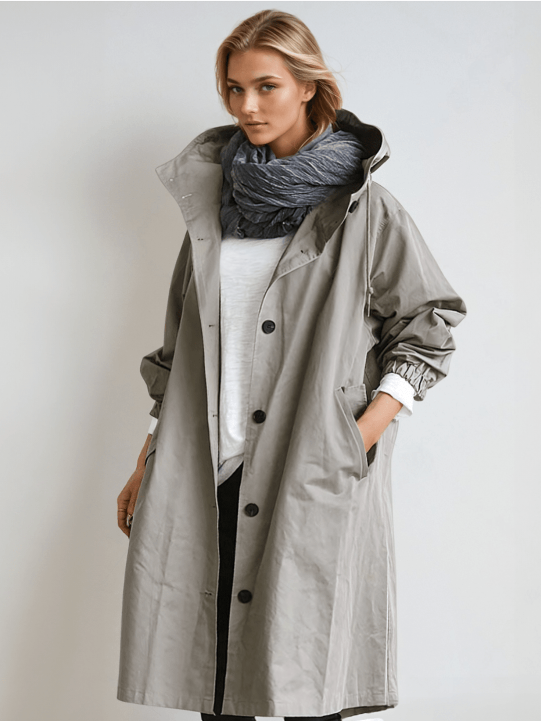 Women's stylish water-repellent trench coat. Classic design, perfect transitional outerwear for all-weather fashion.