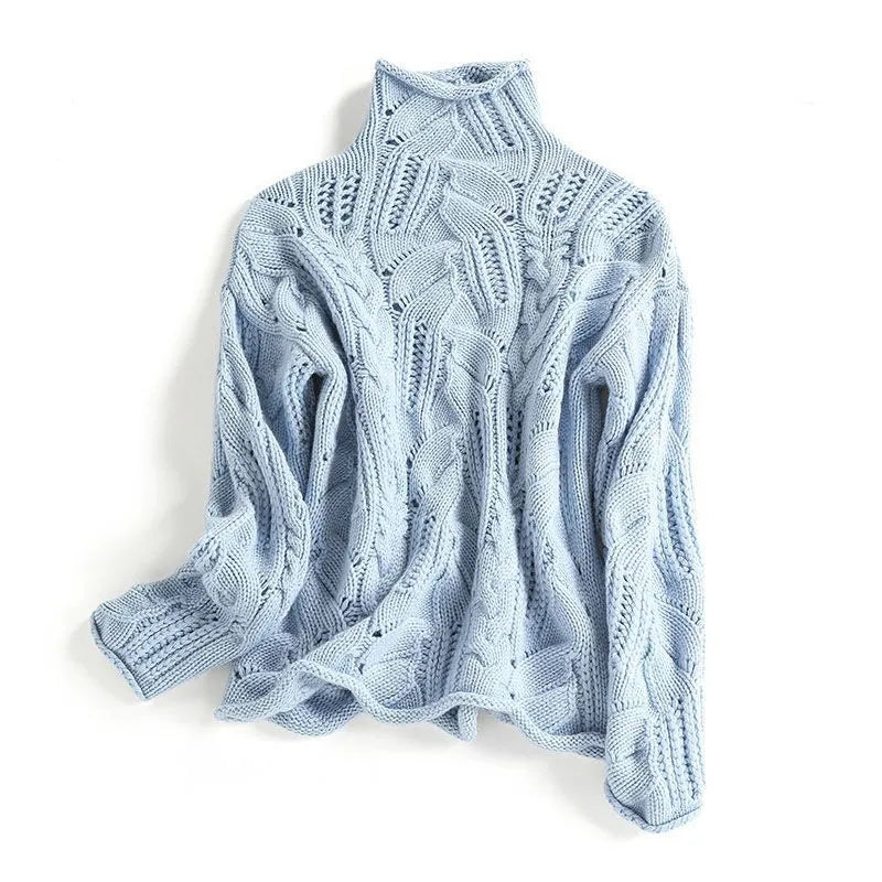 Luxurious beige cable knit cashmere sweater for women, elegant winter fashion.