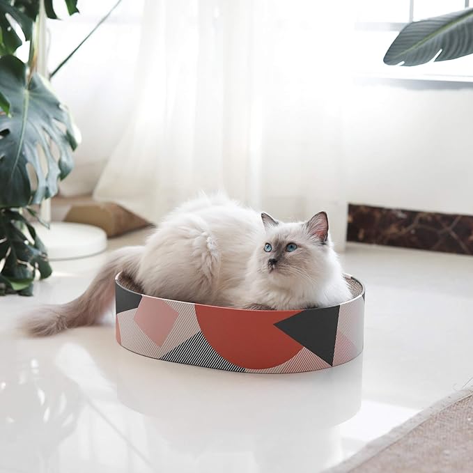 Cozy eco-friendly cardboard cat lounge and durable scratcher, offering a comfortable pet furniture solution.