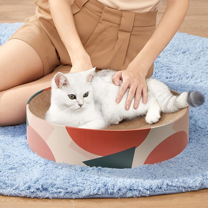 Durable cardboard cat scratcher bed provides a comfortable resting spot and engaging play for active felines.