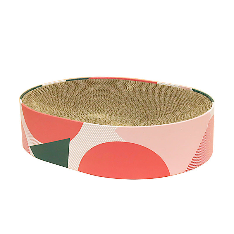Luxurious pop optics cardboard cat bed & scratcher; stylish and comfortable pet furniture for any cat lounge.