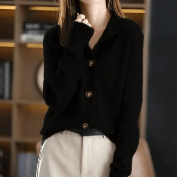 Luxury women's knit cardigan, supremely comfortable & versatile for elegant everyday fashion layering.