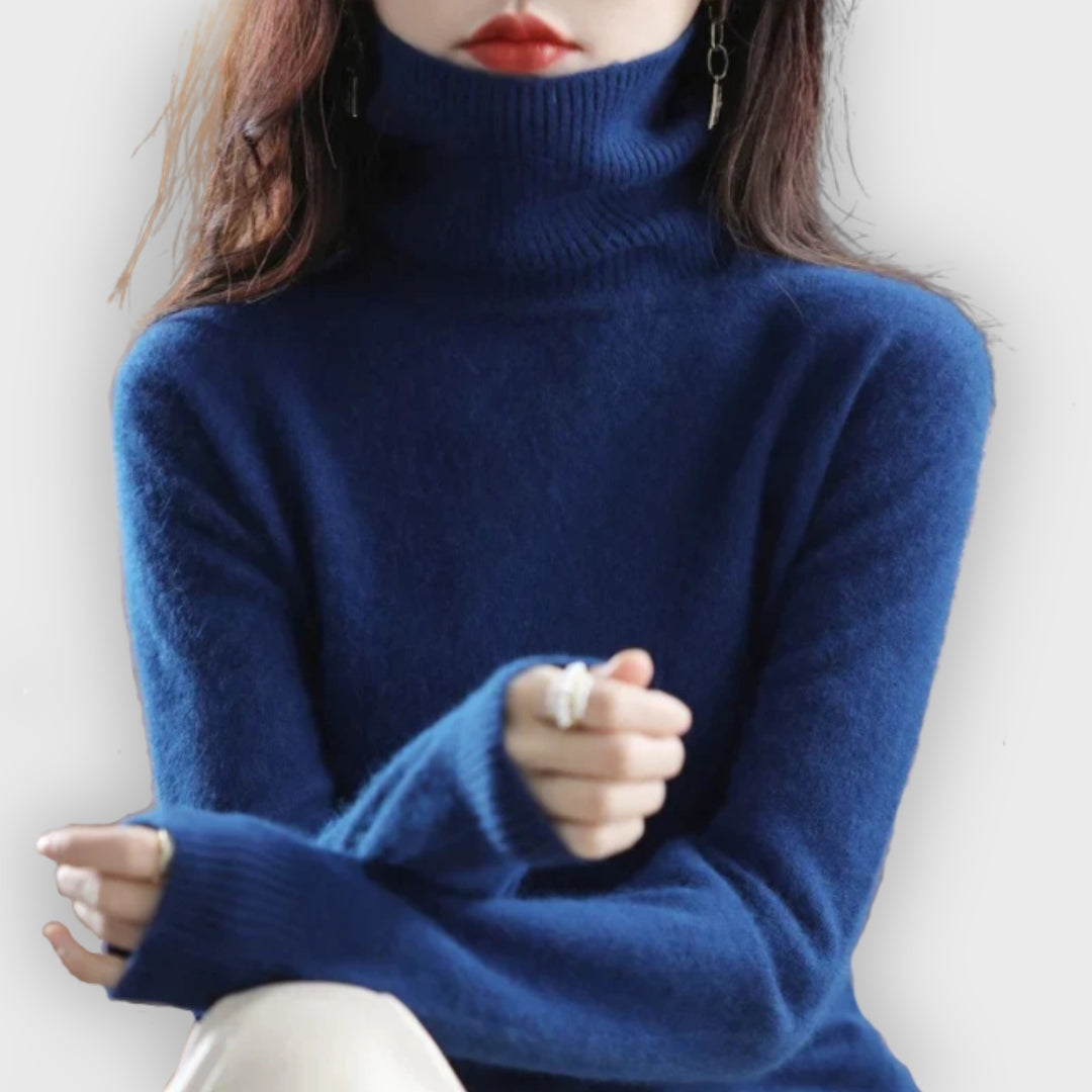 Premium women's long-sleeve roll neck sweater. Comfortable, warm, and chic for winter fashion.