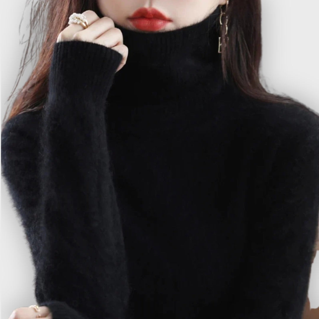 Warm women's roll neck sweater. A comfortable, elegant, and stylish piece for winter fashion.