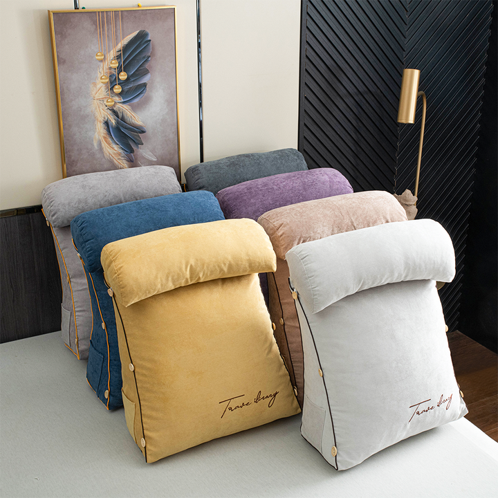 Luxury reading cushion with ergonomic design, ultimate comfort & support for relaxing in bed or on sofa.