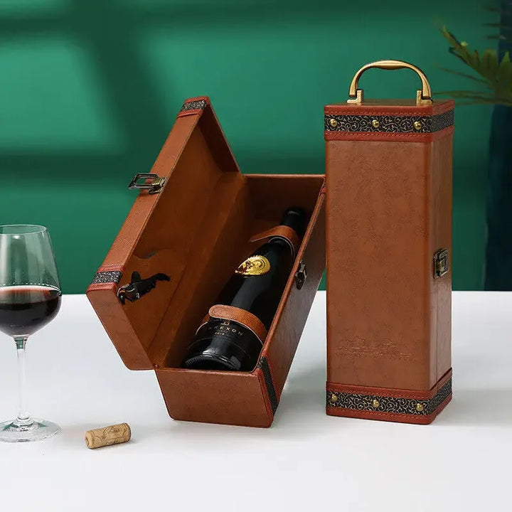 Secure luxury wine case for travel, protecting delicate bottles and accessories during transport.