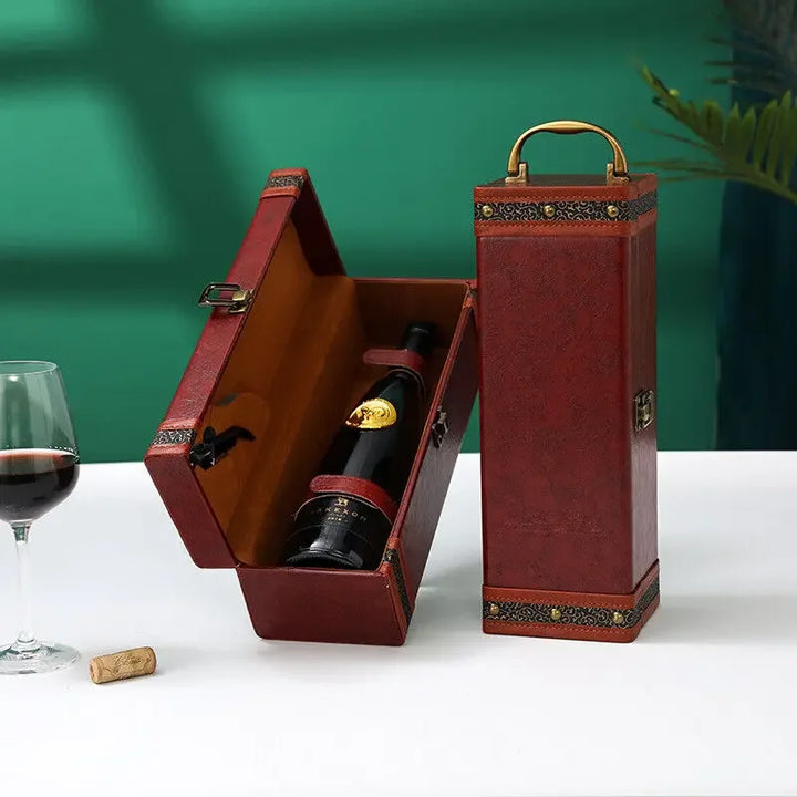 Wine lover's luxury travel case, designed for safely transporting bottles to parties or picnics.