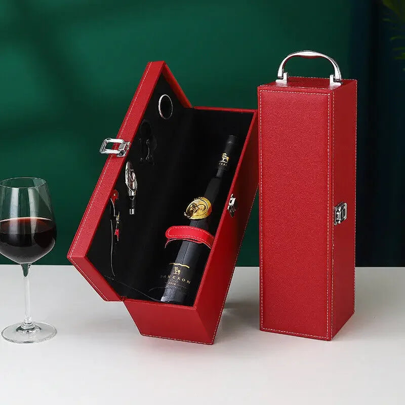 Elegant portable wine case, combining luxury design with practical storage for travel & gifts.