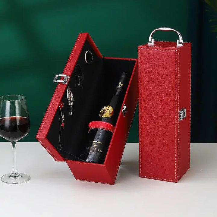 Elegant portable wine case, combining luxury design with practical storage for travel & gifts.