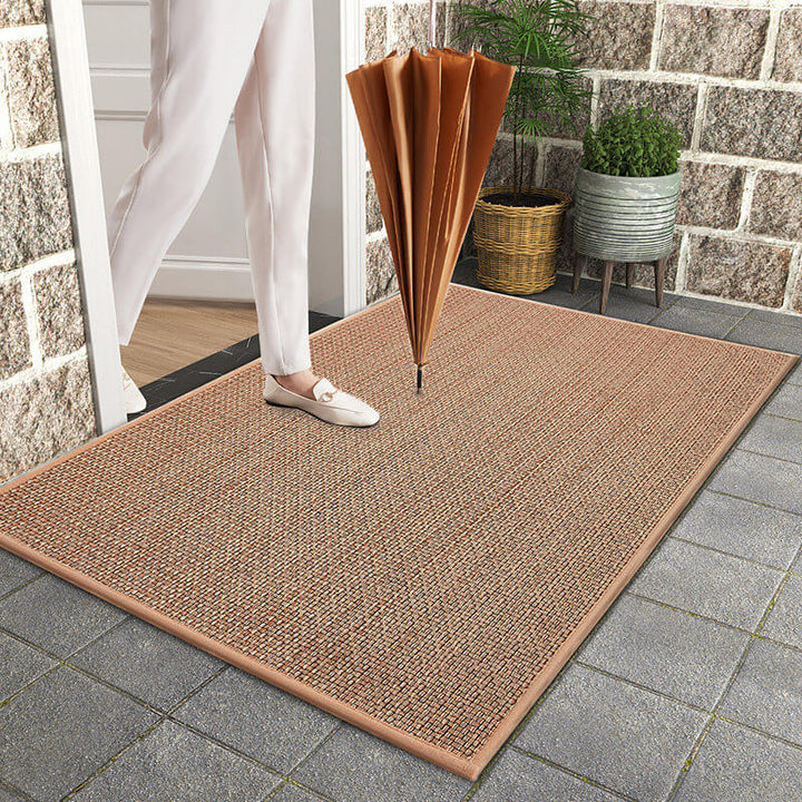 Modern home decor: a practical machine washable woven entryway rug for a clean and inviting space.