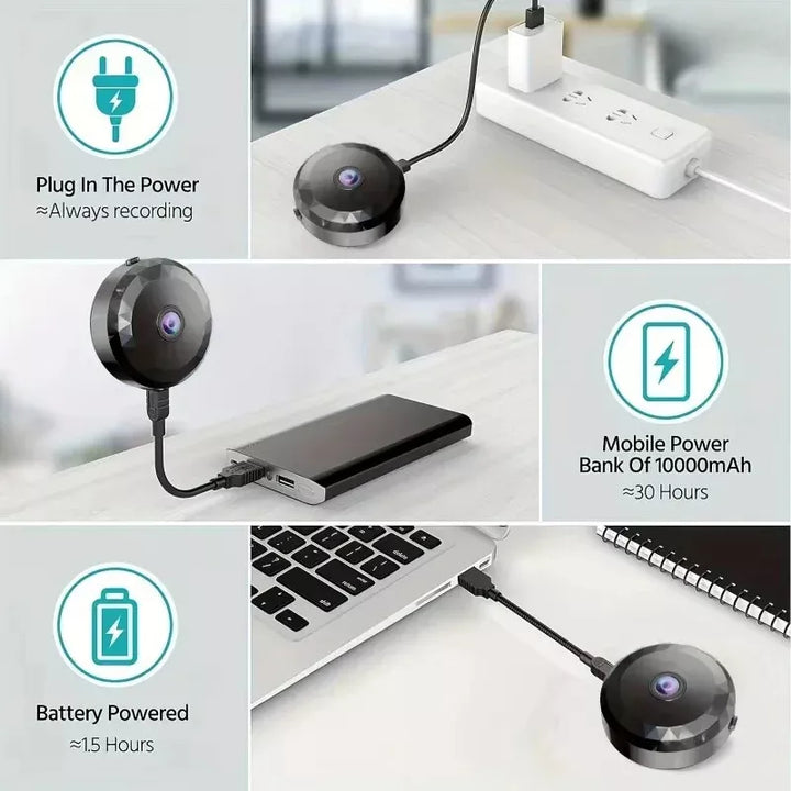 Wireless HD mini camera with strong magnetic mount for easy, flexible placement. Perfect for any surface.