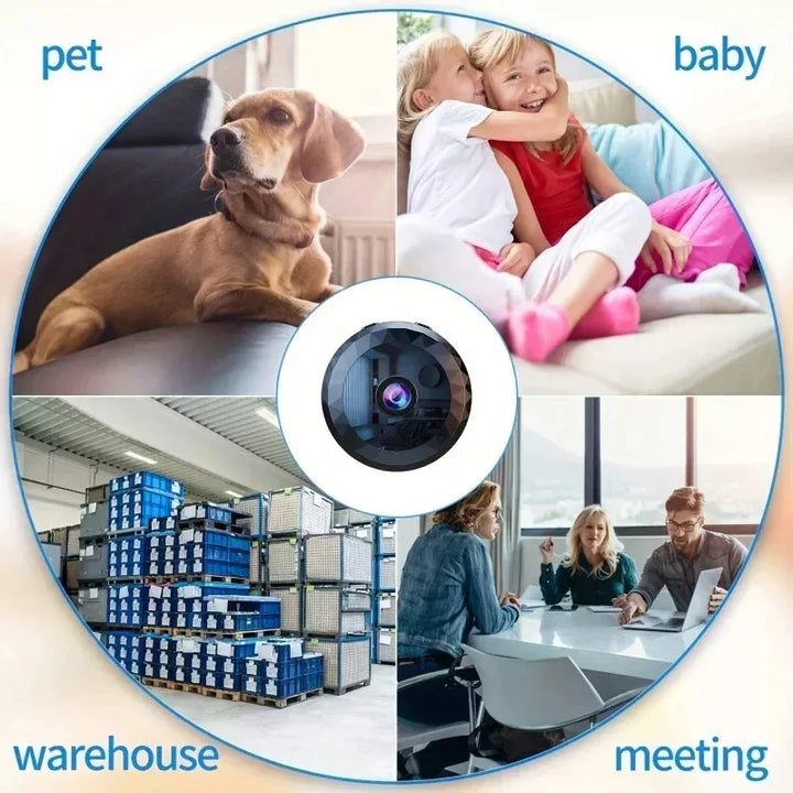Discreet magnetic WiFi camera for office monitoring. Features HD resolution, night vision & motion detection.