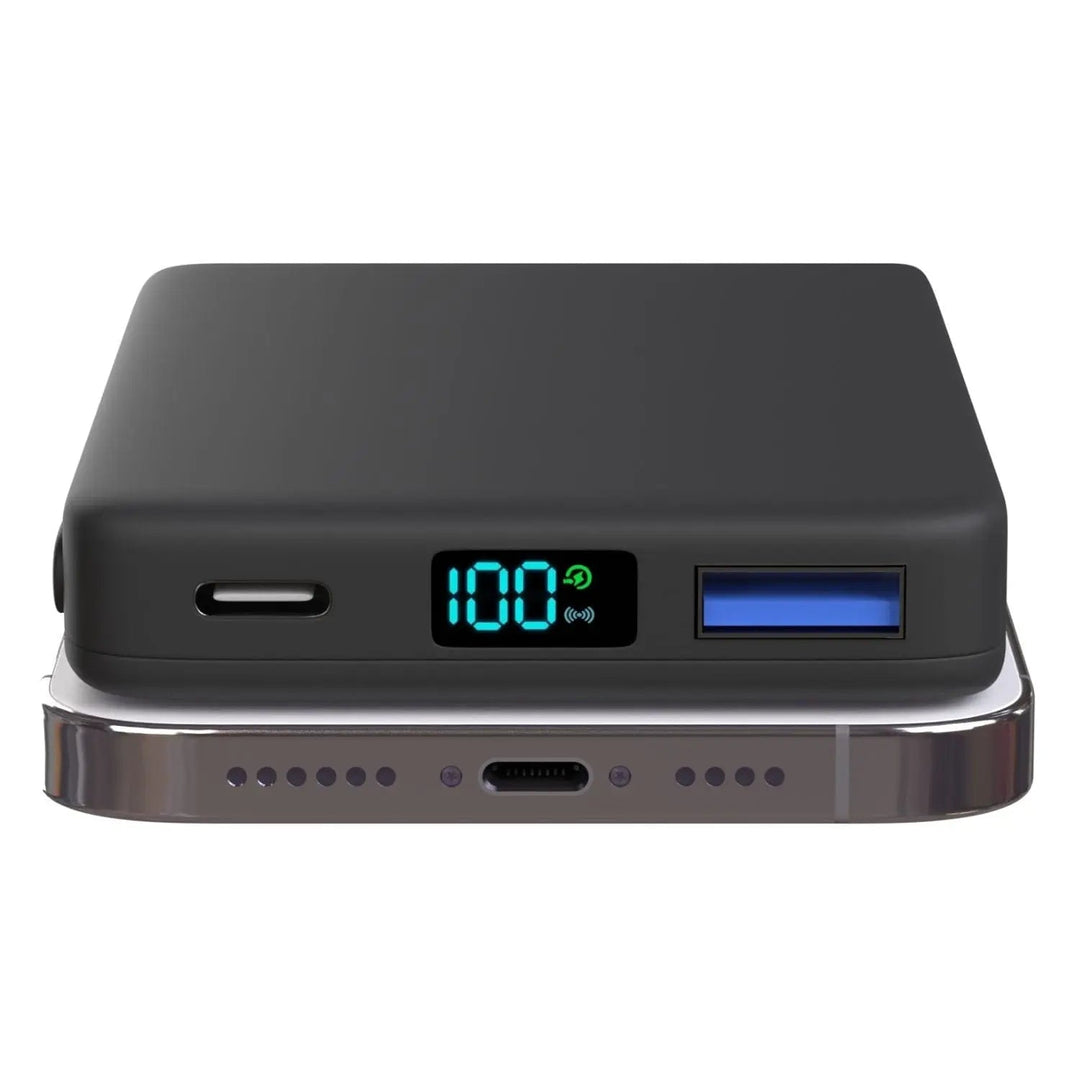 Smart MagSafe wireless charger, a portable power bank for convenient iPhone charging.
