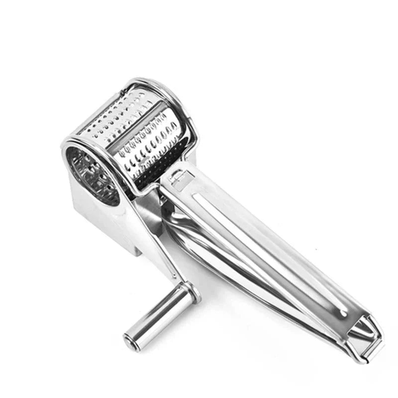 Versatile manual grating tool: stainless steel cheese, chocolate, and nut grater for home kitchen food prep.