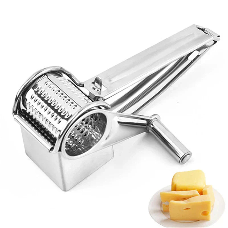 Durable stainless steel manual cheese grater, a reliable culinary gadget for daily kitchen food prep & serving.