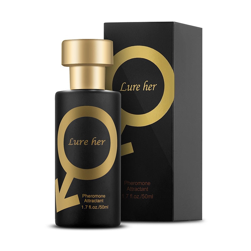 Close-up of a sleek bottle of long-lasting Pheromone Infused Eau de Parfum, men's fragrance