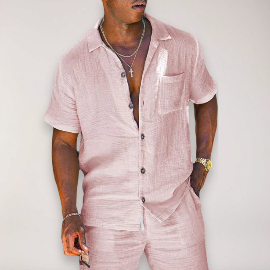 Casual men's loungewear two-piece set, ideal for summer, relaxed fit, perfect for beach or home