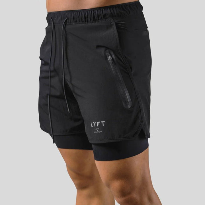 Performance 2-in-1 men's gym shorts with compression liner. Perfect activewear for running, training & workouts.