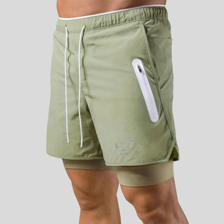 Comfortable men's 2-in-1 compression shorts for activewear. Great for sports, training, gym & running workouts.