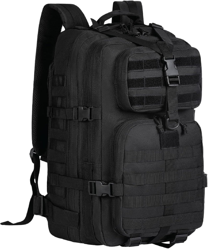 Men's travel backpack with 15.6" laptop compartment & MOLLE system. Versatile adventure gear pack.