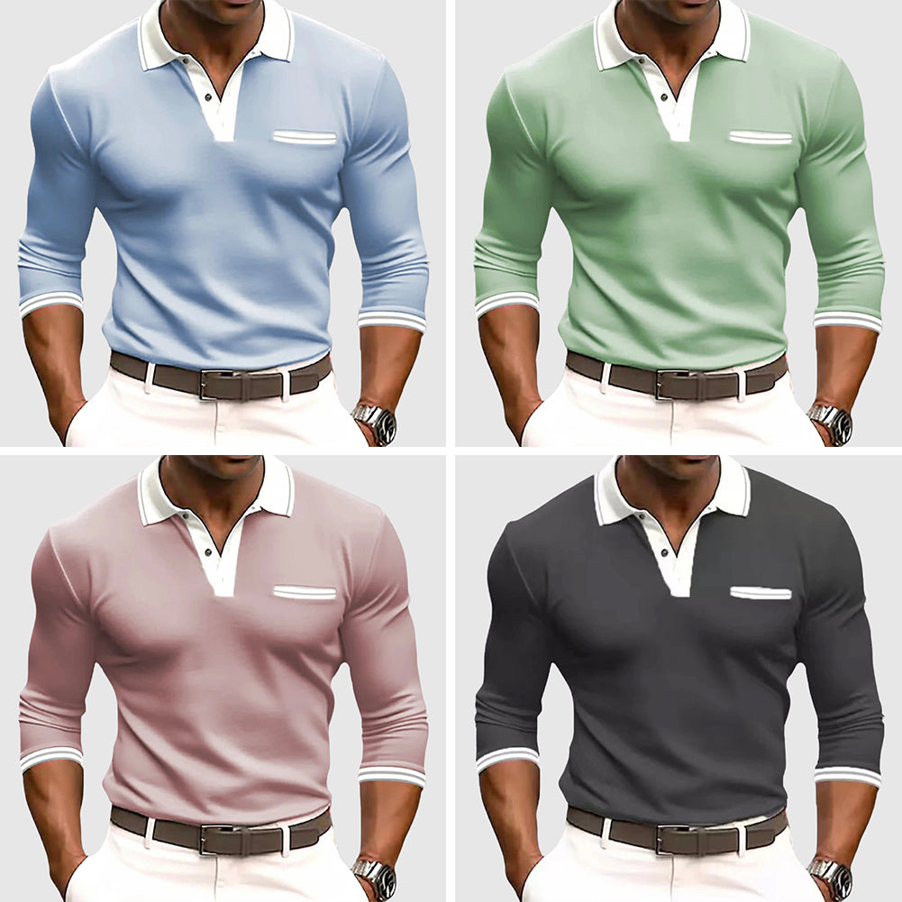 Comfortable men's long sleeve polo, great for activewear or smart casual. Features a contrast collar.