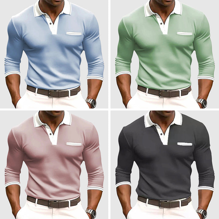 Comfortable men's long sleeve polo, great for activewear or smart casual. Features a contrast collar.