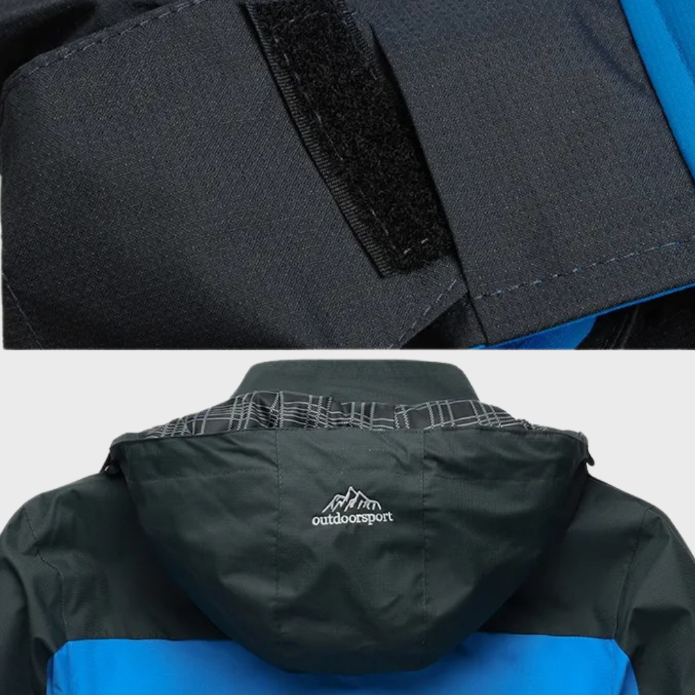 Lightweight men's waterproof windbreaker, essential for changing weather conditions.