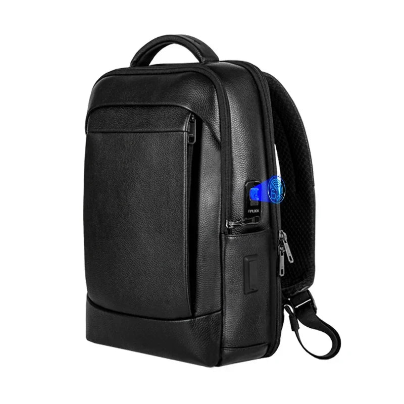 Men's anti-theft business laptop backpack with fingerprint lock, spacious for professional travel & daily commute.