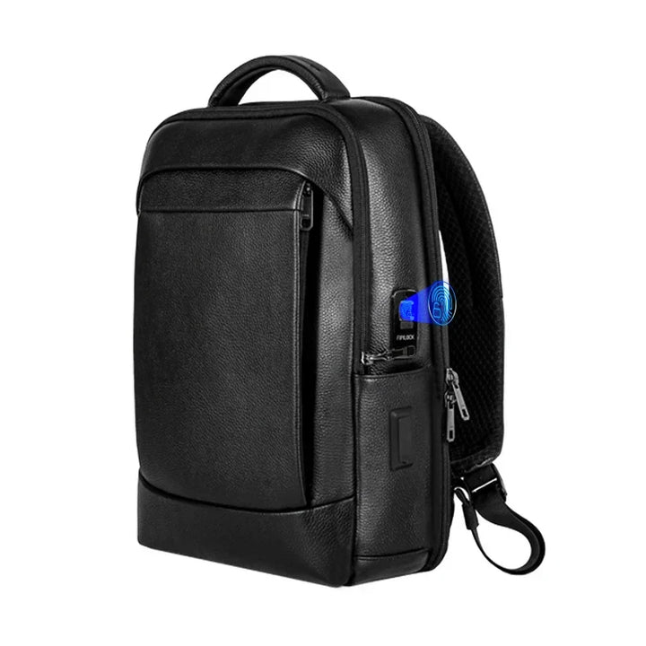 Men's anti-theft business laptop backpack with fingerprint lock, spacious for professional travel & daily commute.