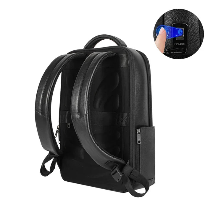 Stylish men's business laptop backpack, featuring anti-theft design & secure fingerprint lock for commuters.