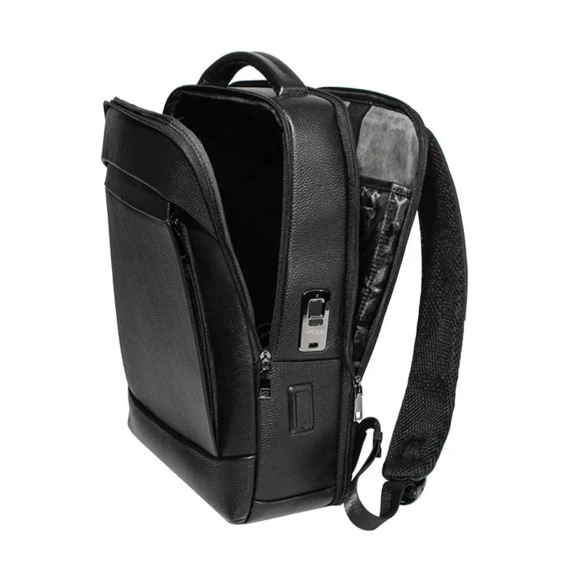 Durable men's anti-theft business backpack, designed for laptops with secure fingerprint lock, perfect for travel.