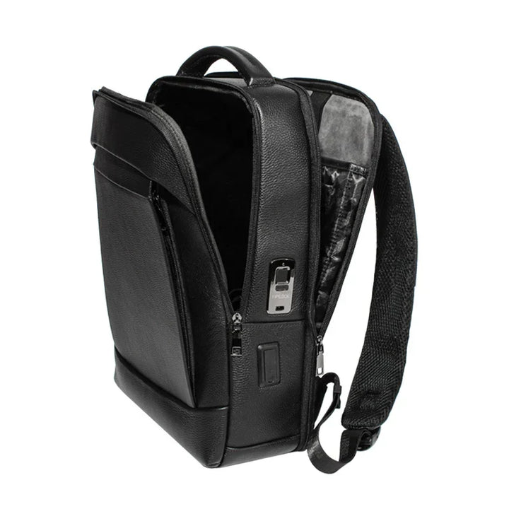 Durable men's anti-theft business backpack, designed for laptops with secure fingerprint lock, perfect for travel.