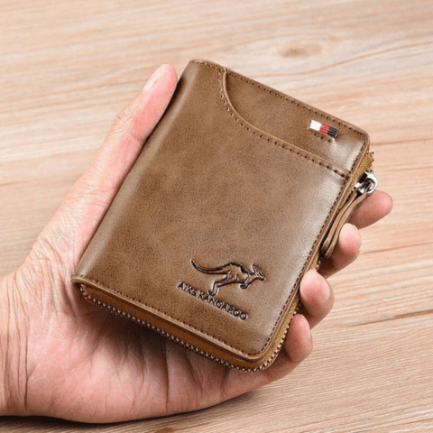 Men's anti-theft leather wallet, secure card holder for everyday use and mens style.