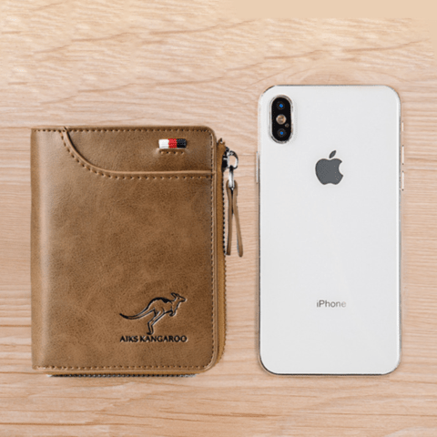 Durable men's anti-theft leather wallet with RFID blocking for secure card protection.