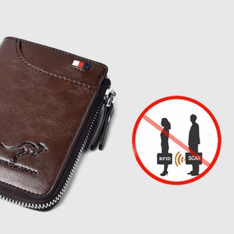 Rugged men's anti-theft leather wallet, durable construction for secure, long-lasting use.