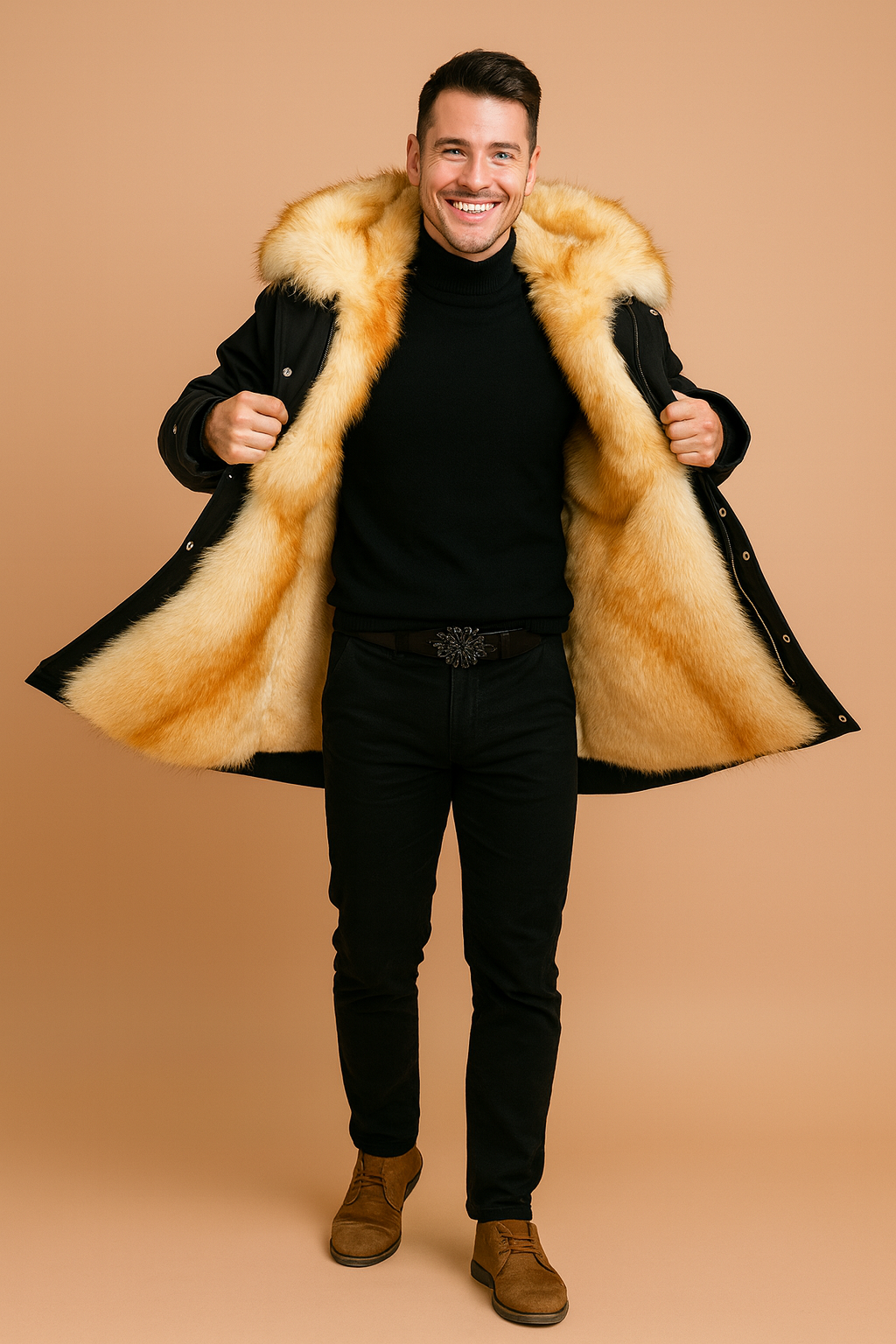 Stylish men's insulated Arvid parka for winter. Warm hooded jacket, ideal men's outerwear for cold weather.