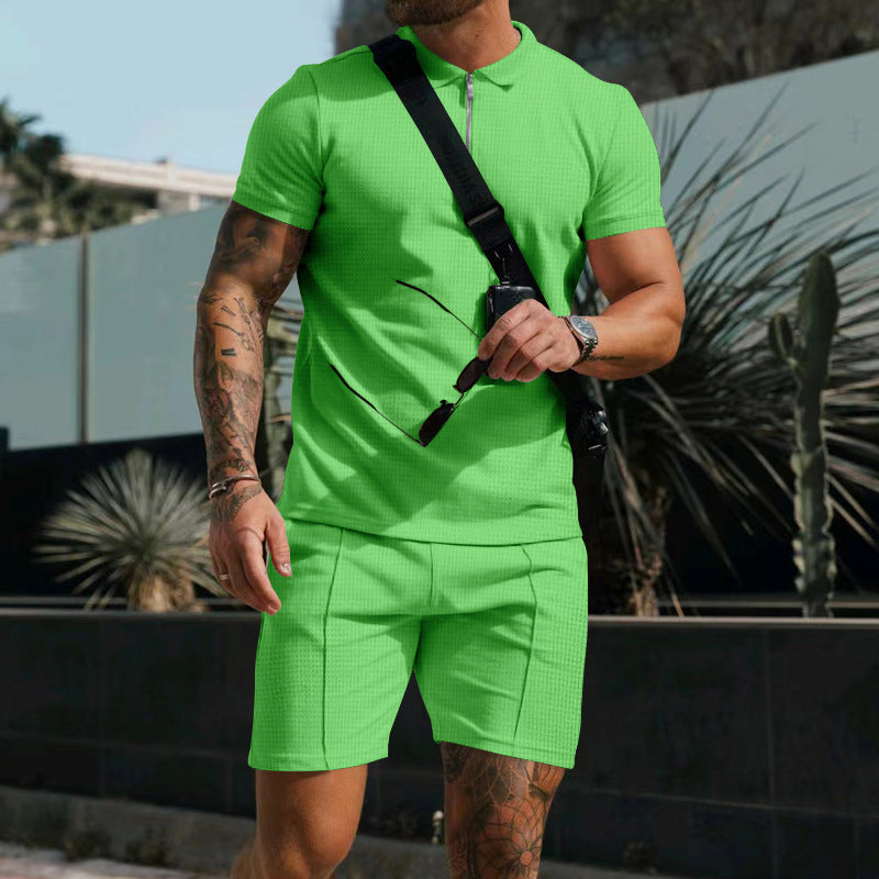 Stylish men's activewear set, short sleeve tee and shorts, perfect for workouts and casual wear.