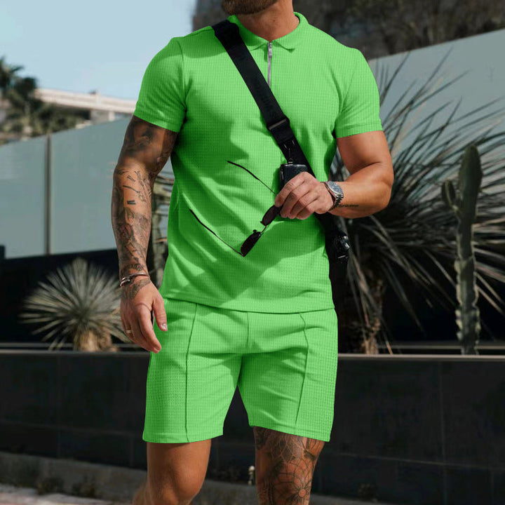 Stylish men's activewear set, short sleeve tee and shorts, perfect for workouts and casual wear.