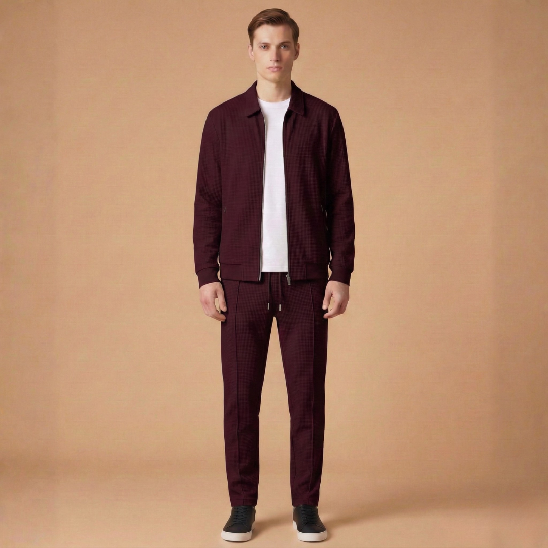High-quality men's sporty tracksuit set with a modern zip jacket & comfortable straight pants for everyday use.