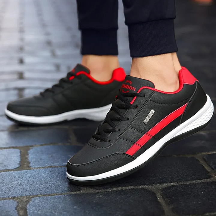 Orthopedic men's sneakers with balanced support for stable, comfortable everyday walking footwear.